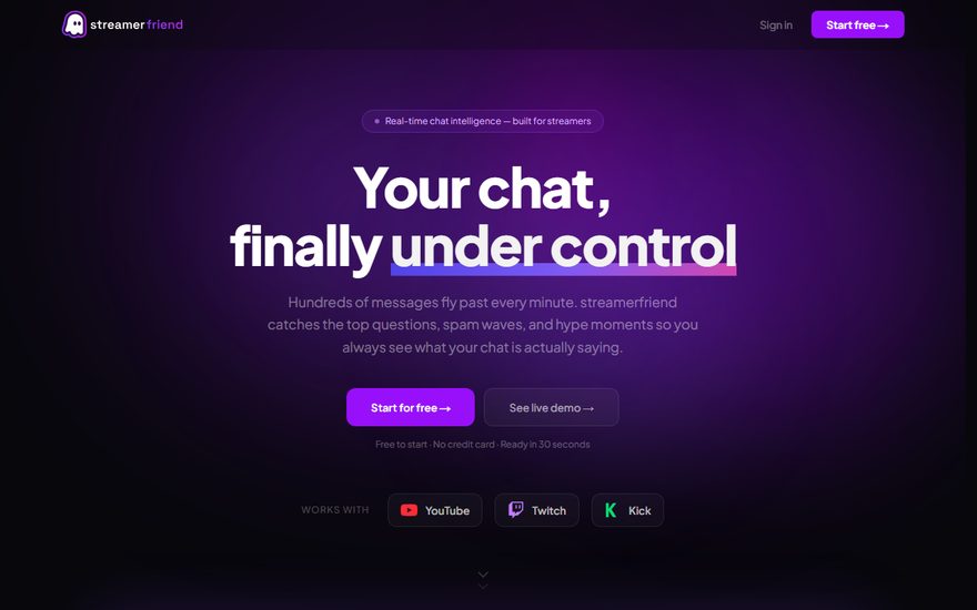 streamerfriend.com, real-time chat intelligence for streamers